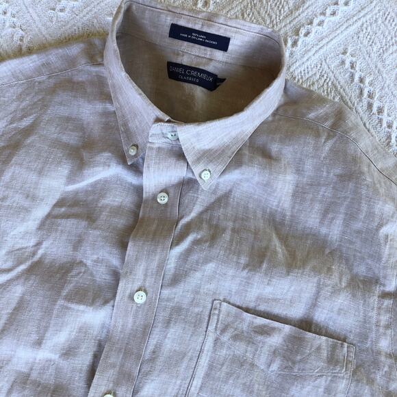 Daniel Cremieux 100% Linen Button Down Shirt Men’s XL Beige Tan Classic Casual - Picture 1 of 7